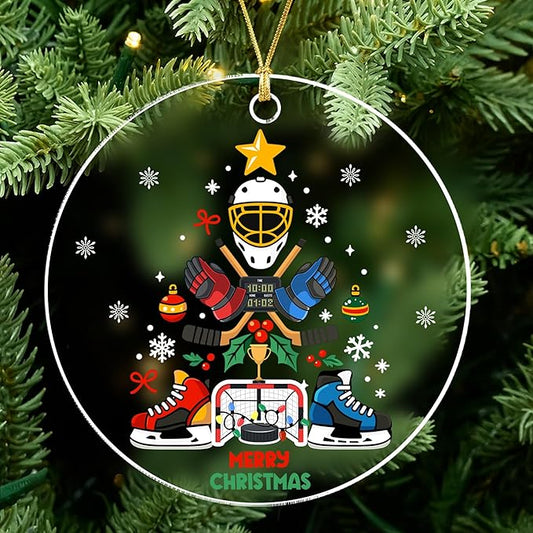 Hockey Christmas Ornament 2025 – Funny Ice Hockey Ornament for Players, Coaches, Fans – Hockey Ornaments for Christmas Tree – Field Hockey & Goalie Gear Gift for Teens, Boys, Men
