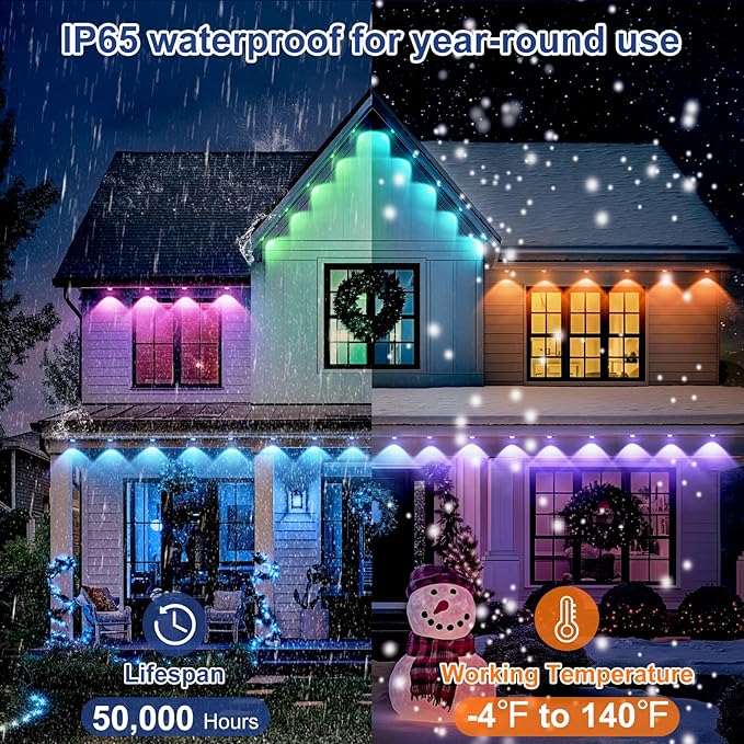Brightever 150FT Permanent Outdoor Lights for House, RGBIC Outdoor Light with 90 Scene Modes&75 LED Lights, Smart Christmas Decor for Outside, IP65 Waterproof House Light for All Year Decoration