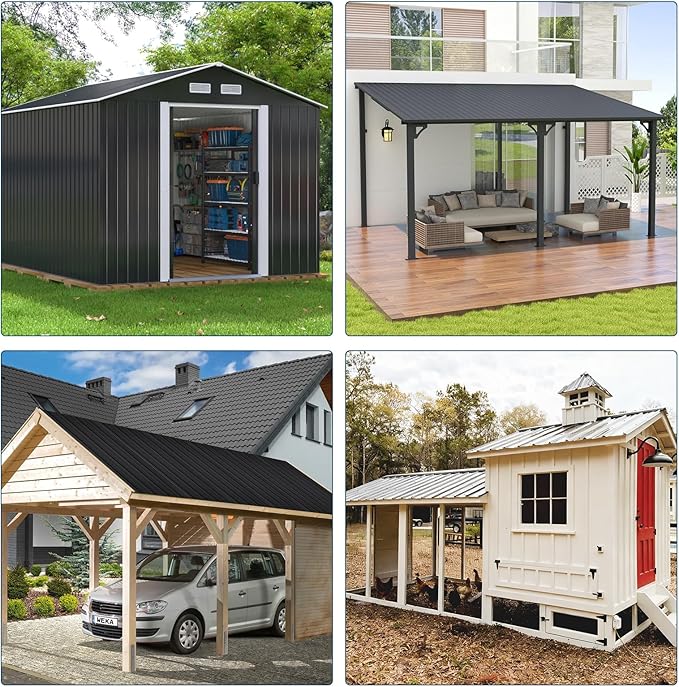 20Pcs Metal Roofing Panels for Carport, Heavy Duty Metal Carport Kits, Galvanized Steel Corrugated Panels, for Patio Outdoor Garden, 60.63 in x 16.77 in