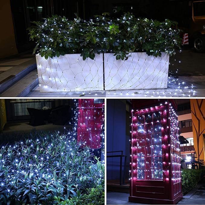 Joomer Christmas Net Lights - 2PACK 12FT x 5FT 360 LED Plug-in Mesh Lights, Waterproof with 8 Modes, Timer, Connectable for Bushes, Trees, Garden, Outdoor Christmas Decor (Green Wire, White)