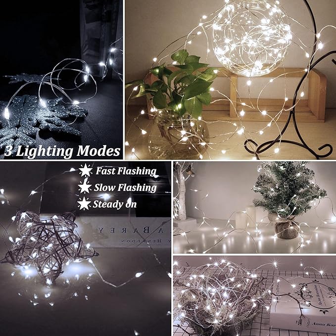 AIKEI 48 Pack LED Fairy Lights Battery Operated, Fairy String Lights Waterproof 7 Feet 20 Led Firefly Starry Lamps for Wedding Party Bedroom Garden Halloween Christmas Decoration White