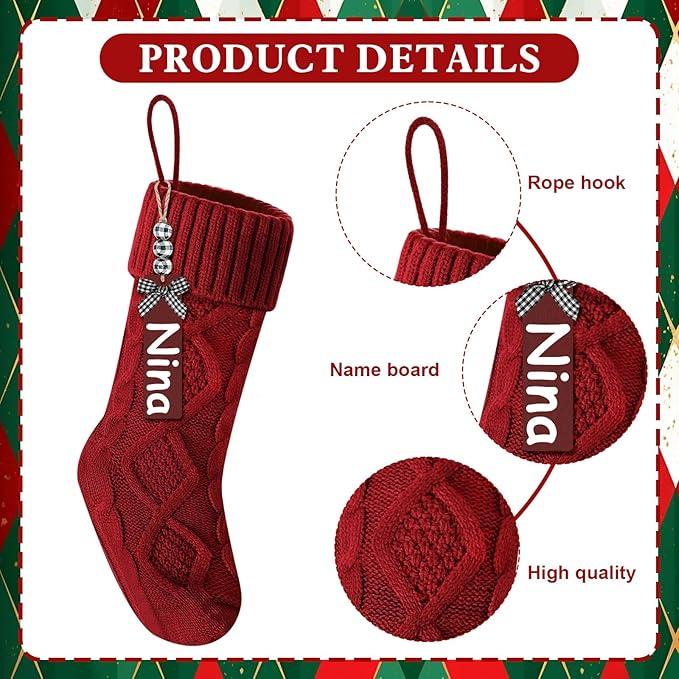 Christmas Stockings 18 Inches,Long Knitted Stocking with Name Tags, Christmas Decoration Hanging Stockings Fireplace Xmas Tree Ornaments for Home Family