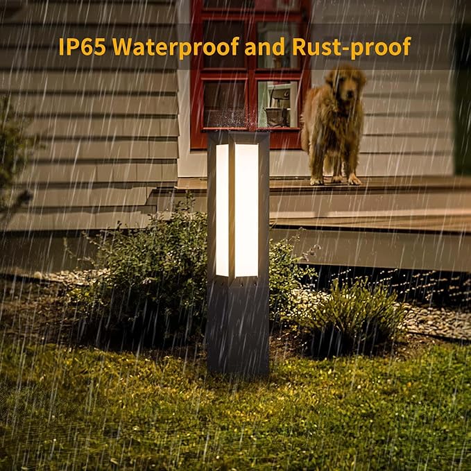Solar Landscape Path Light, 32 Inches Modern Outdoor Bollard Lighting, Aluminum 3W 350LM Luxury LED Lights for Lawn, Patio, Courtyard and Driveway Decoration