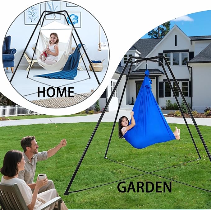 Swing Stand for Kids, 600LBS Heavy Duty Metal Swing Frame for Backyard Indoor, Anti-Rust and All Weather Resistance, Saucer Swing NOT Included (Sensory Swing with Black Stand)