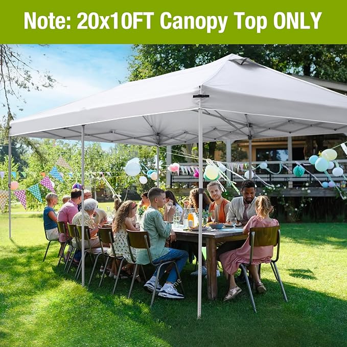 10x20 Canopy Replacement Top Cover with Air Vents for ez up Pop up Canopy Gazebo Tent, with Adjustable Strap, Waterproof & Anti-UV for Outdoor Shade (Top Only, Frame Not Included) (Off White)