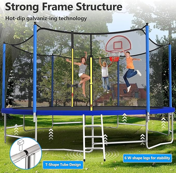Lyromix Upgraded 16FT 15FT 14FT 12FT 10FT 8FT Trampoline Outdoor with Basketball Hoop and Net, Capacity for 4-6 Kids and Adults
