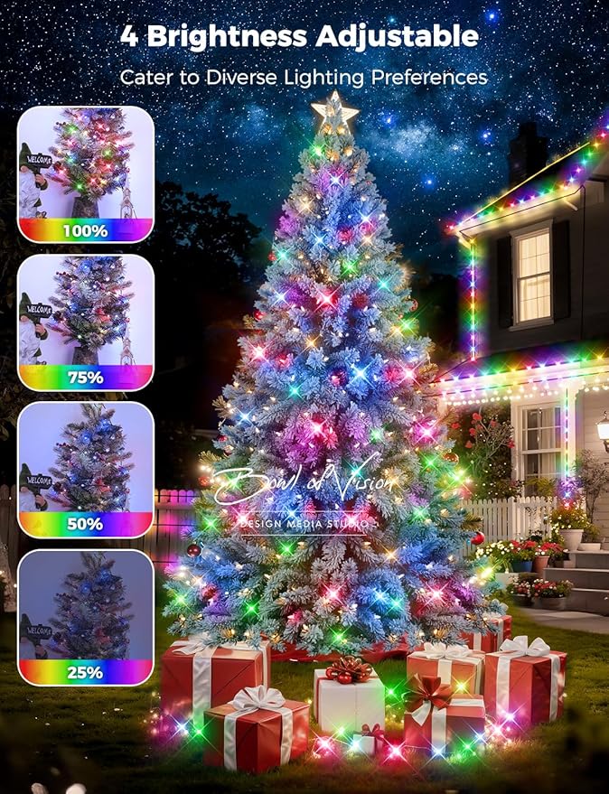 Brightever 900 LED 295FT Outdoor Christmas Lights, Waterproof Plug-in Outdoor String Lights with Remote - 8 Modes & 3 Timers, Cascading Twinkle Light for Christmas Tree Decorations Multicolored
