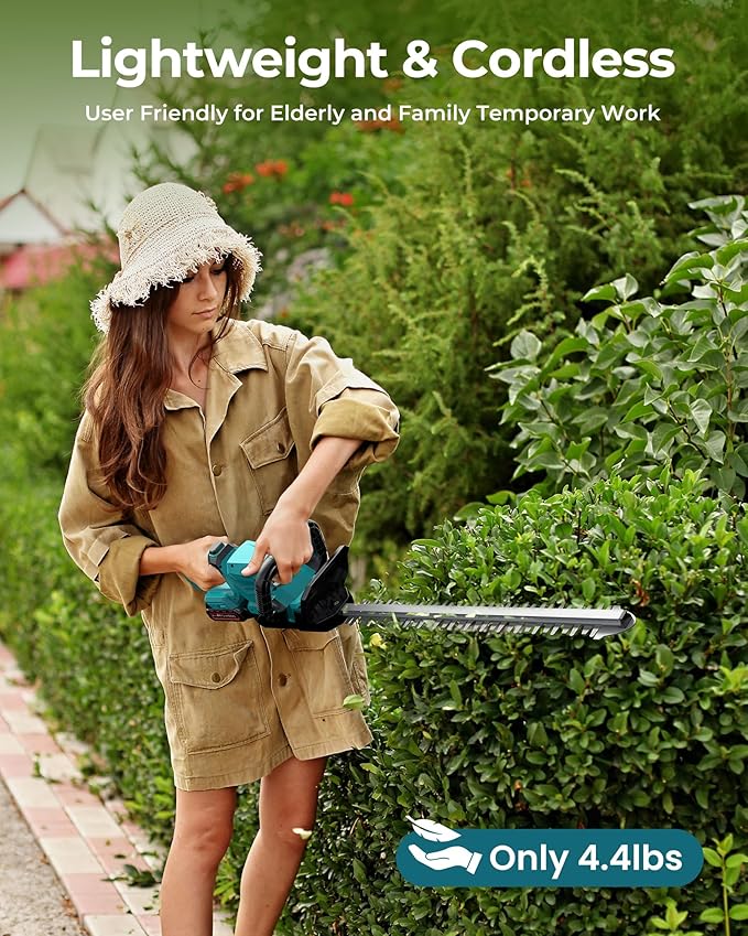 Cordless Hedge Trimmer 20-Inch with Battery Indicator & 2X 2000mAh Batteries, 180¡Æ Rotatable Head, 3000RPM Electric Brush Cutter for Hedges, Shrubs, Branches