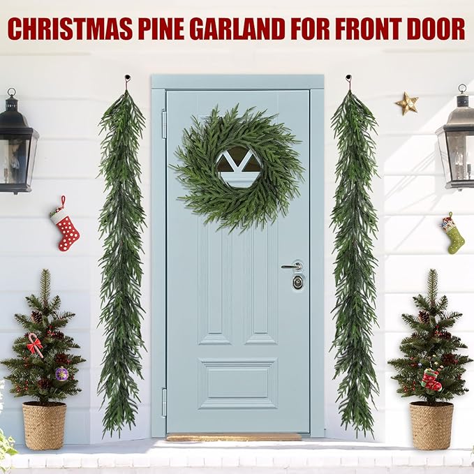 Artgar Pine Garland - 6 Ft Christmas Garland - Artificial Green Cedar Garlands - Garlands Christmas Decorations for Home Mantel Stairs Dining Table Christmas Decor (Green)