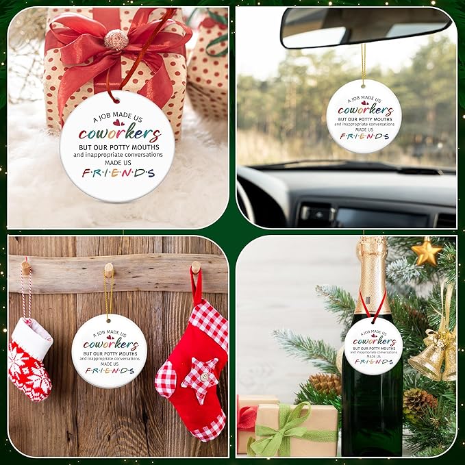 TEEZWONDER Christmas Coworker Gifts for Friends Women - Ceramic Christmas Ornaments 2025 for Tree Decorations - Gifts for Coworkers, Friend Gift for Coworker, Christmas Decorations Friends Ornament