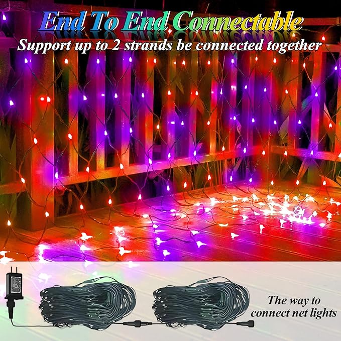 360LED Net Lights Halloween Decorations, 21ft x 5ft Purple Orange Mesh Lights with 8 Modes & Timer, Connectable Waterproof Twinkle String Light for Bushes Tree Garden Lawn Holiday Outdoor Party