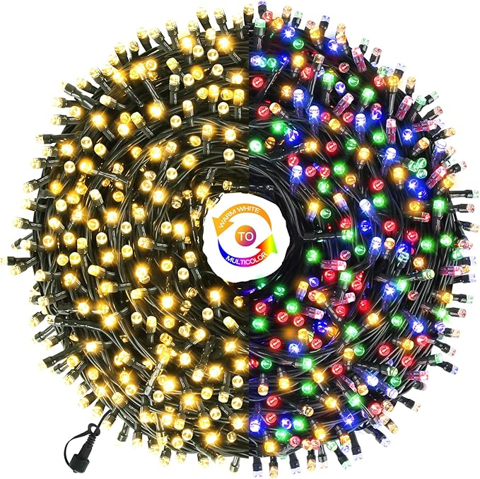 Chuya Christmas String Lights 500 Led Light Color Changing Warm White & Muticolor 11 Modes UL588 for Christmas Tree Lights Decoration Outdoor
