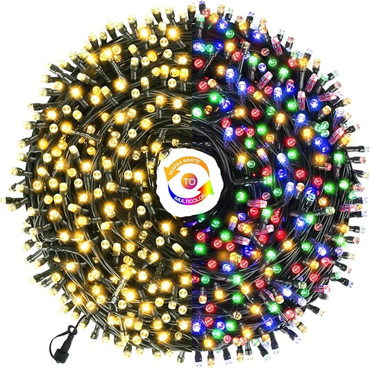 Chuya Christmas String Lights 500 Led Light Color Changing Warm White & Muticolor 11 Modes UL588 for Christmas Tree Lights Decoration Outdoor
