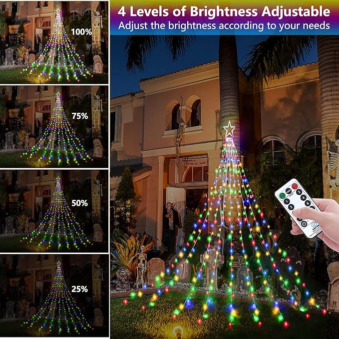 Decute Christmas Decorations Outdoor String Lights 8 Modes and Timer with Remote, Waterproof 320 LED Halloween Tree Lights Star Lights for Yard Garden Backyard Wedding Holiday Decor Multicolor