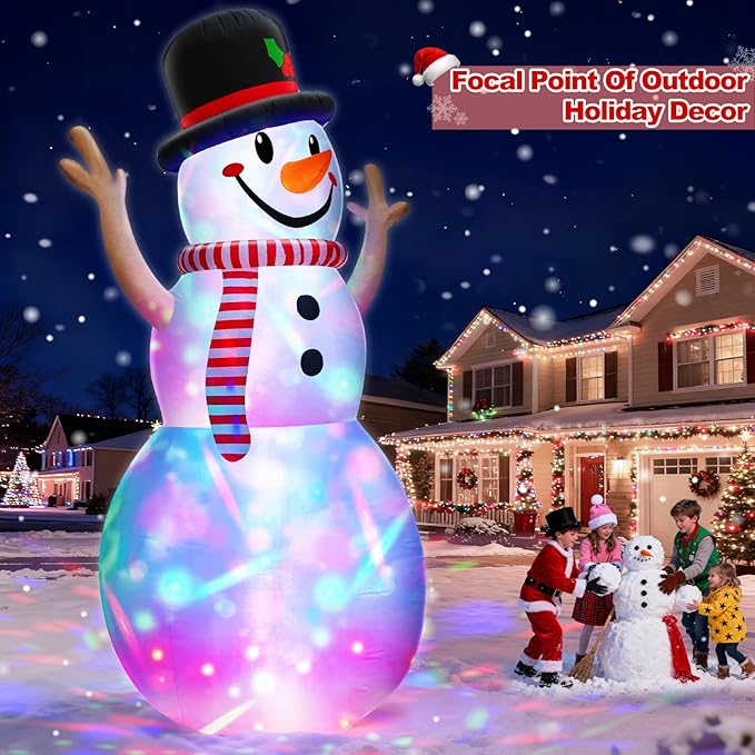 14 Ft Huge Christmas Inflatable Snowman with Rotating Colorful Lights Hat & Scarf Christmas Decorations Outdoor with Build-in LED Lights Xmas Blow Up Yard Decor for Lawn Garden Holiday