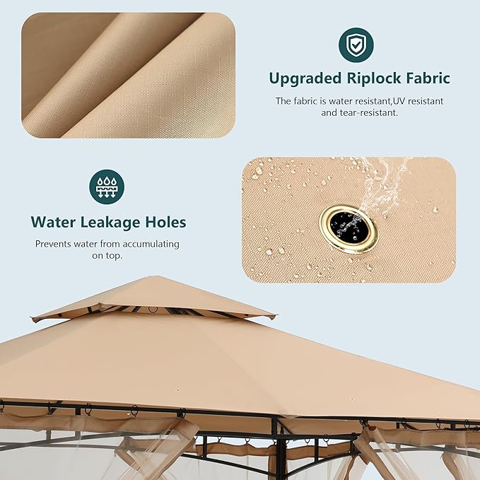 MASTERCANOPY Outdoor Garden Gazebo for Patios with Stable Steel Frame and Netting Walls (9x9,Beige)