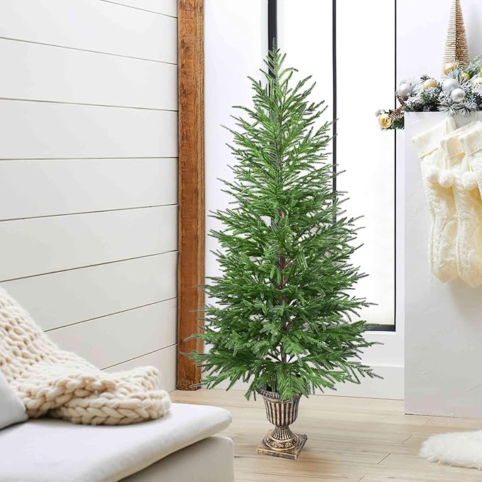 5FT Artificial Potted Norfolk Christmas Tree, 2-Packs Norfolk Pine Tree,Faux Christmas Tree Fake Potted Plants for Indoor Outdoor Home Front Porch Christmas Decor