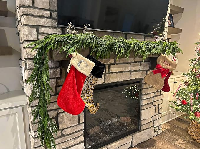 Norfolk Pine Garland 6ft Real Touch Realistic Christmas Pine Garland, Greenery Artificial Christmas Decorations for Table, Mantle, Wall