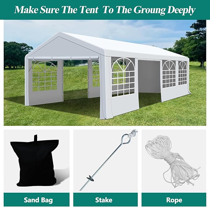 GARTOO 13' x 26' Canopy Party Tent & Carport - Heavy Duty Outdoor Wedding Gazebo with 4 Sand Bags, Event Shelter Canopy for Outdoor Event, Wedding, Birthday Party