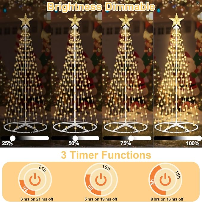 154LED Outdoor Solar Christmas Tree Lights, 4FT Lighted Artificial Cone Tree with Remote, 8 Modes, USB Charge, Timer & Waterproof Christmas Tree Decor for Garden Yard Patio, Warm White