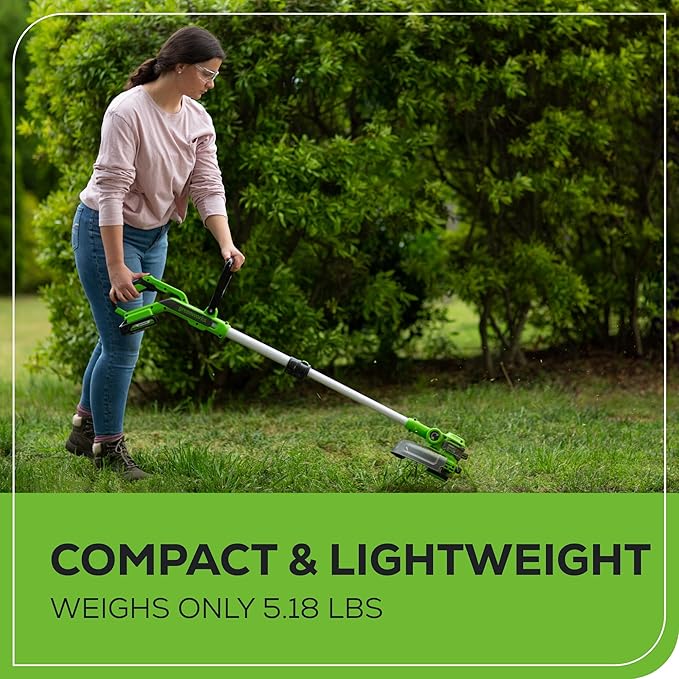 Greenworks 24V Cordless String Trimmer/Edger (Gen 2), 12 Cutting Width, Ultra-Light 6 lbs Design, with 2.0Ah Battery & Charger Included