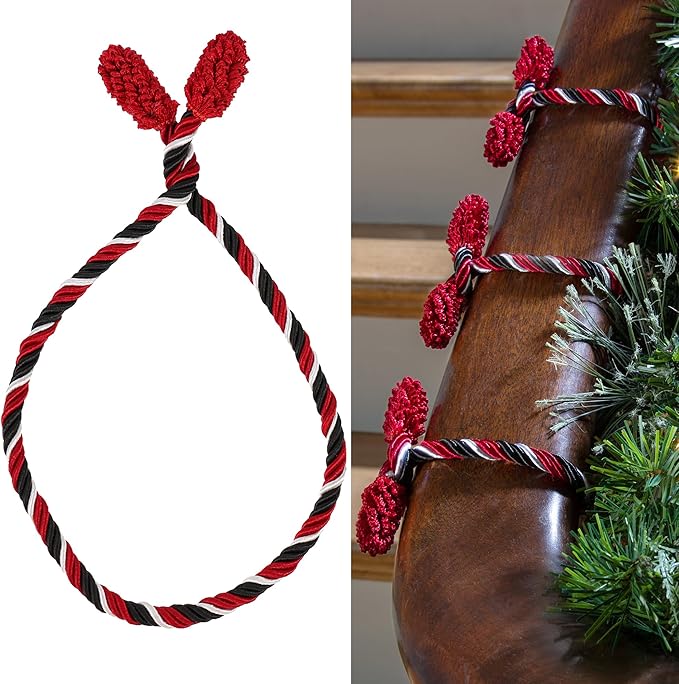 Haute Decor Decorative Twist Ties, 6 Pack, 20 inches (Black/Red/White) - Hang Garland, Lights, Decorations