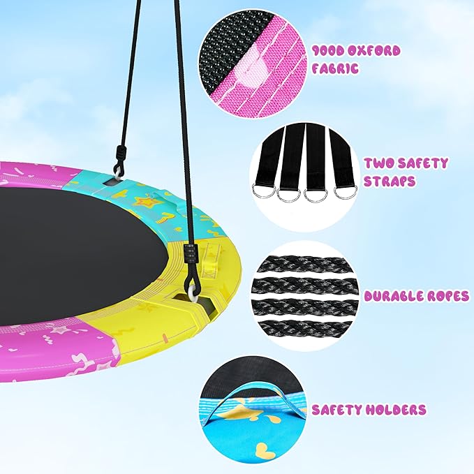 Tree Swing, 43'' / 48'' Saucer Swing for Kids and Adults, ASTM Approved Swing Sets with 900lbs Weight Capacity, Backyard Or Playground, Waterproof and UV-Resistant Mat, Adjustable Hanging Straps