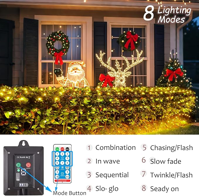 21ft x 5ft Solar Net Lights Outdoor, Solar & USB 2 Power Way 360 LED Waterproof Mesh Lights for Bushes, Remote Control 8 Modes String Light Trees Patio Garden Christmas Indoor Decor (Warm White)