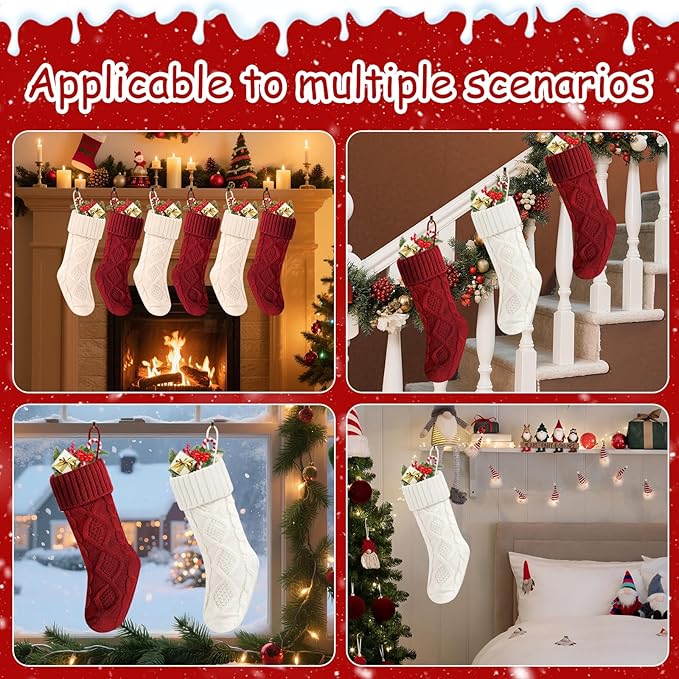Christmas Stockings 18 Inches,Long Knitted Socks Christmas Decoration Hanging Stocking Fireplace Xmas Tree Stocking for Home Family（3red+3white）