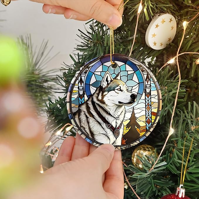 Wolf Christmas Hanging Ornament - Wolf Ceramic Ornament - Wolf Ornaments for Christmas Tree - Gifts for Wolf Lovers - Wolf Keepsake Ornament - Animal Lovers Gifts