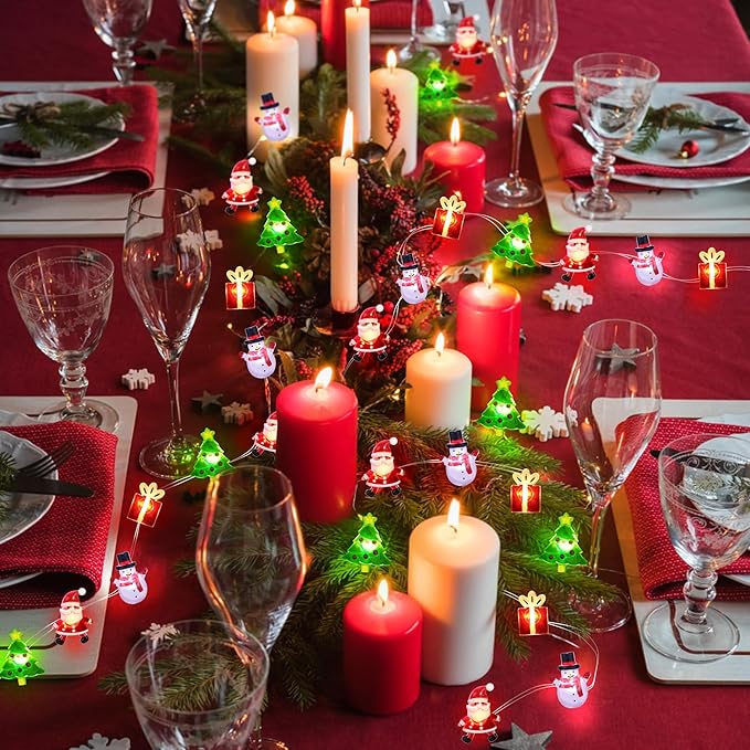Christmas String Lights 12FT 32 LED Christmas Tree Santa Clause Snowman Gift Box Xmas String Lights Battery Operated Holiday Fairy Lights for Tree Light Decorations Table Home Indoor Holiday Decor