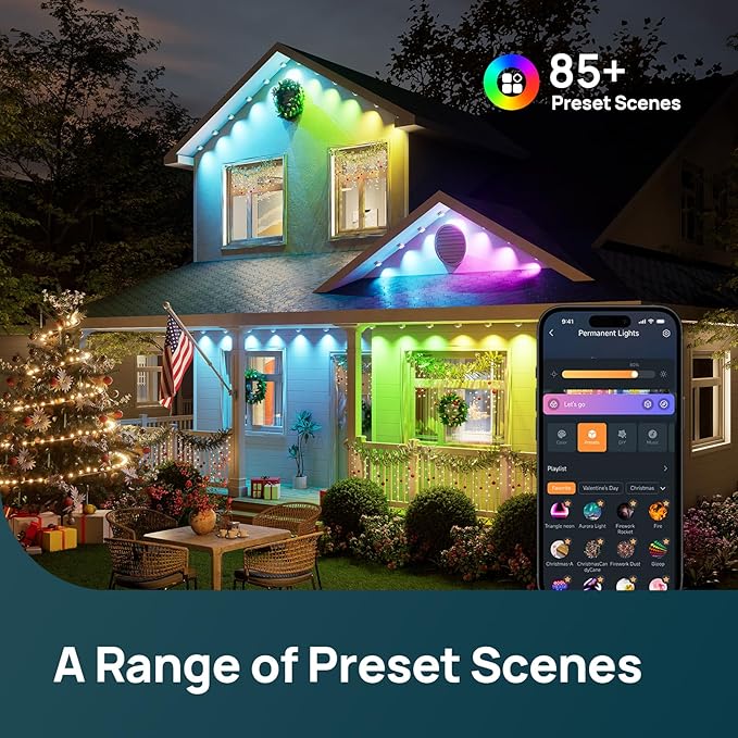 Linkind Permanent Outdoor Lights HP5,Smart AI RGBTW 150ft Christmas Lights, 85 Scenes Modes for Daily Holiday Halloween Decorations,IP67 Waterproof, Compatible with Alexa,Google Assistant