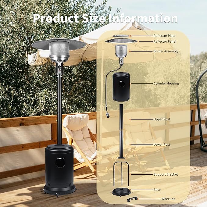 MAJARO 50,000 BTU Outdoor Propane Patio Heater with Wheels ? Durable Powder-Coated Steel Gas Heater with Easy Ignition & Safety Shut-Off for Patio, Backyard, Garden, Restaurant