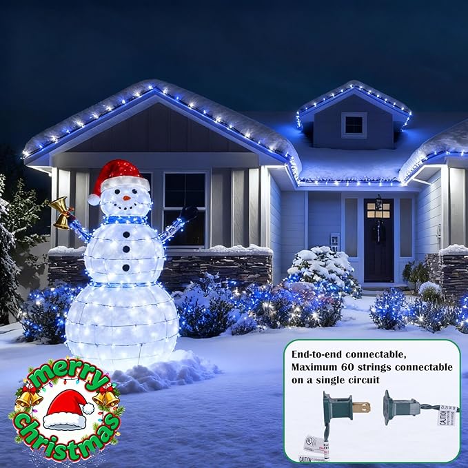C9 LED Outdoor Christmas Lights,C9 String Lights with Quick Clips,for Xmas House Roof Gutter,Plug in & Connectable,132FT 200 Light,BlueWhite Faceted