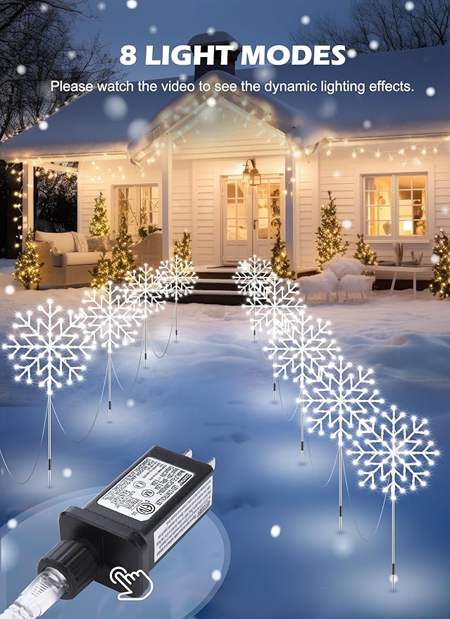 Brightown Snowflake Lights Outdoor,Total 20-Pack Snowflake Christmas Pathway Lights Outdoor Christmas Decorations Yard Sidewalk Walkway Driveway Marker Stake,Cool White