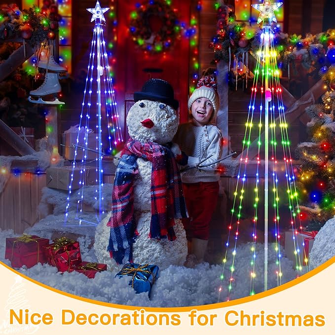 Ollny Christmas Tree Lights 6FT 170 LED, RGB 34 Modes Color Changing Outdoor String Light with Plug in Remote, Waterproof Star Lights for Xmas Outside Indoor Yard Porch Decorations