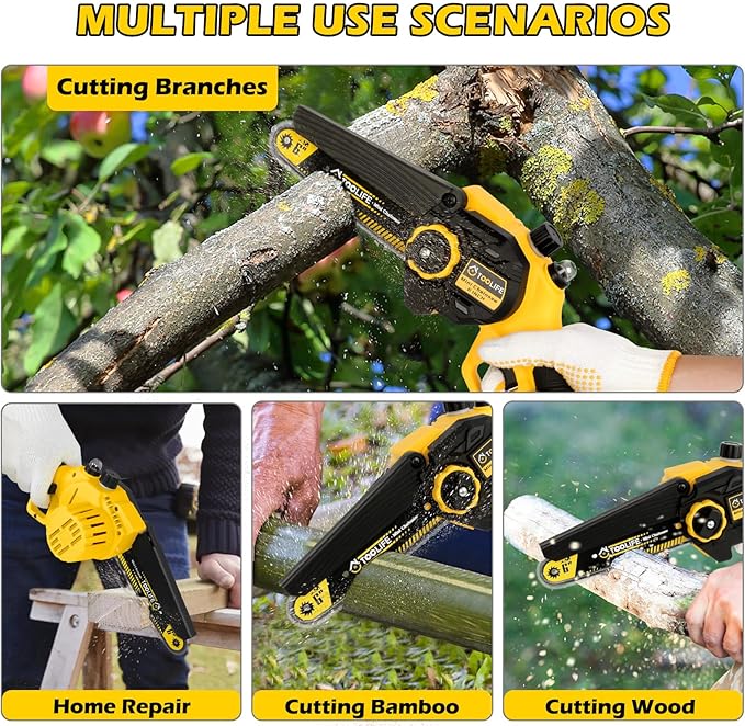 Mini Chainsaw Cordless, 6" Handheld Electric Portable Chain Saw, 21V Rechargeable Battery Powered, Christmas Gifts for Dad, 50, 60, Stocking Stuffer for Men Husband Grandpa, Yard, Garden Tools