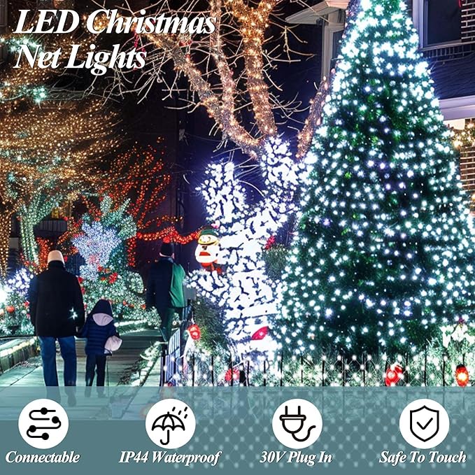 LitHome 14.8FT x 5FT Christmas Net Lights, 300 LED Net Lights Outdoor Mesh Light with 8 Modes, Connectable Waterproof Cool White Christmas Mesh Light for Bushes, Garden, Backyard, Xmas, Holiday Decor