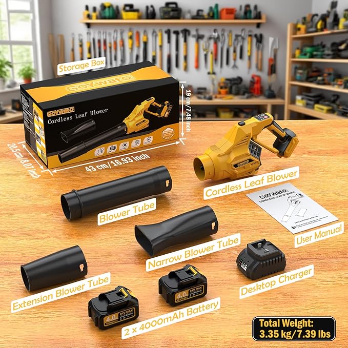 Cordless Leaf Blower 700CFM - Lightweight Handhold Brushless Battery Powered 21V Leaf Blower with 2 x 4.0Ah Batteries £¦ Charger & 3 x Tubes & 3 Speeds & Turbo Mode fo Leaves Dust Snow