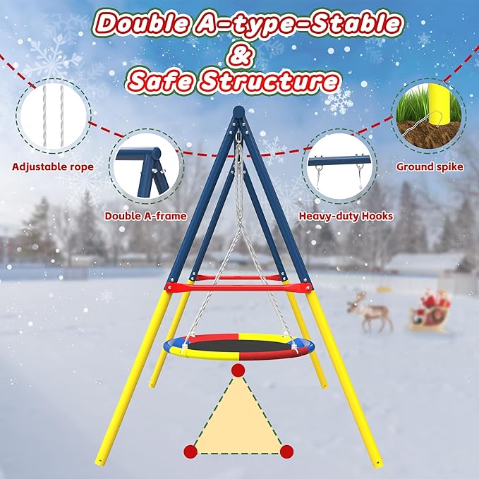 440lbs Saucer Swing with Frame for Kids Outdoor, Heavy Duty Metal Swing Set & 38" Saucer for Playground, Outdoor for Kids - Backyard Playset, Adjustable Ropes (Blue)