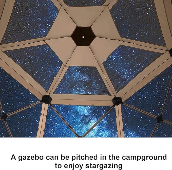 COBlZl Pop Up Gazebo 12x12 Screen House Tent for Camping, Outdoor Instant Stargazing Gazebo Canopy with Awning 2.0, Portable Hub Tent with Mosquito Netting, Pavilion for Backyard,Khaki