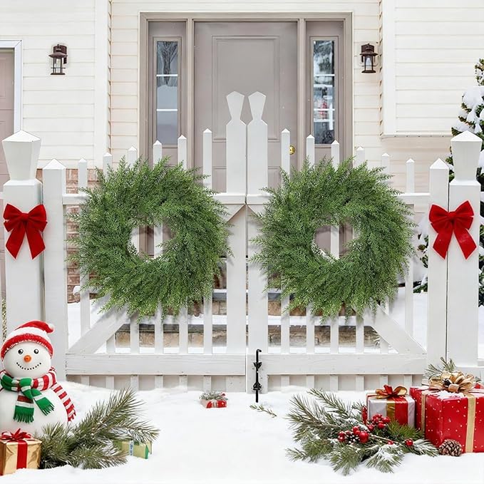 Lush Christmas Wreaths for Front Door Christmas Decorations 24 inch Real Touch Faux Cedar Wreath Winter Wreath Large Green Wreaths for Windows Outdoor Indoor Walls Home Xmas Holiday Decor