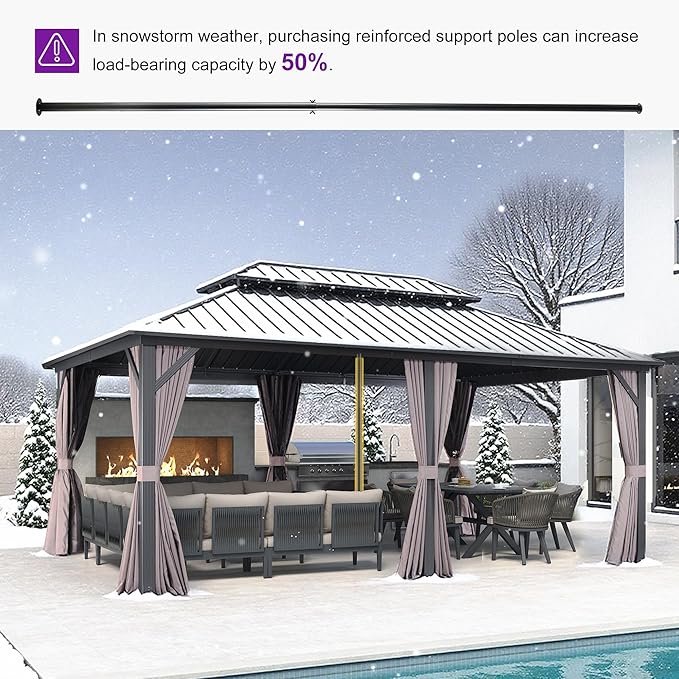 PURPLE LEAF 12' X 18' Patio Hardtop Gazebo Outdoor Pavilion Gazebo with Galvanized Steel Double Roof for Patio Lawn Garden Aluminum with Curtains Grey