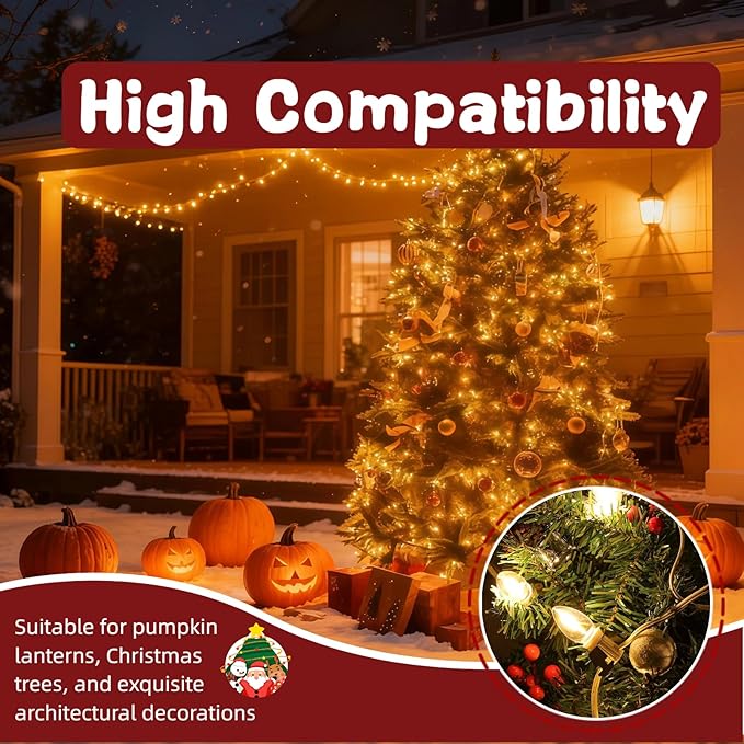 Christmas Village Lights with 12 LED Warm White Bulbs, C7 Light Cord for Christmas Village Houses, Pumpkin Crafts, Halloween & Holiday Decorations