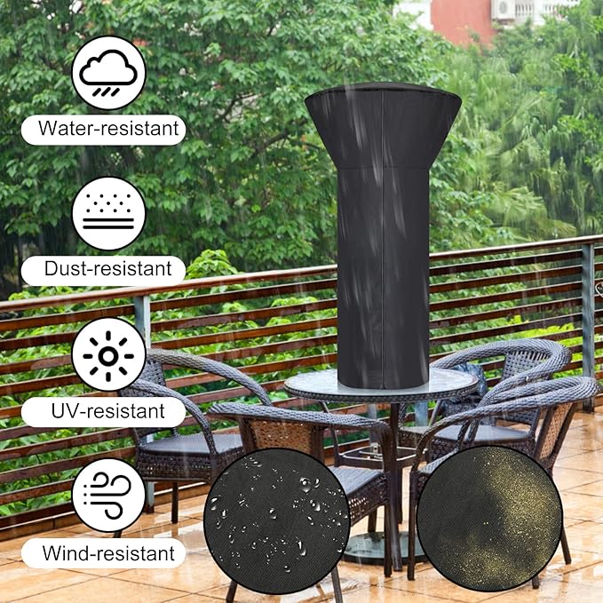 Patio Tabletop Heater Covers with Zipper and Storage Bag,Waterproof,Dustproof,Wind-Resistant,Sunlight-Resistant,Snow-Resistant,Black,38'' Height x 24 Dome x 14.5 Base