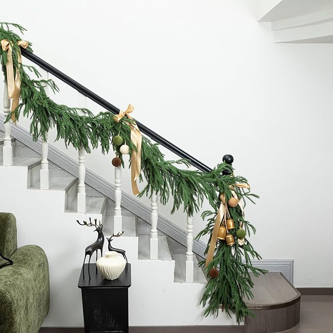 2 PCS 6FT Norfolk Pine Garland Realistic - 72" Thick Deluxe Faux Christmas Greenery Garland Artificial Green Winter Pine Garlands for Mantle Staircase Table Indoor Outdoor Holiday Decoration