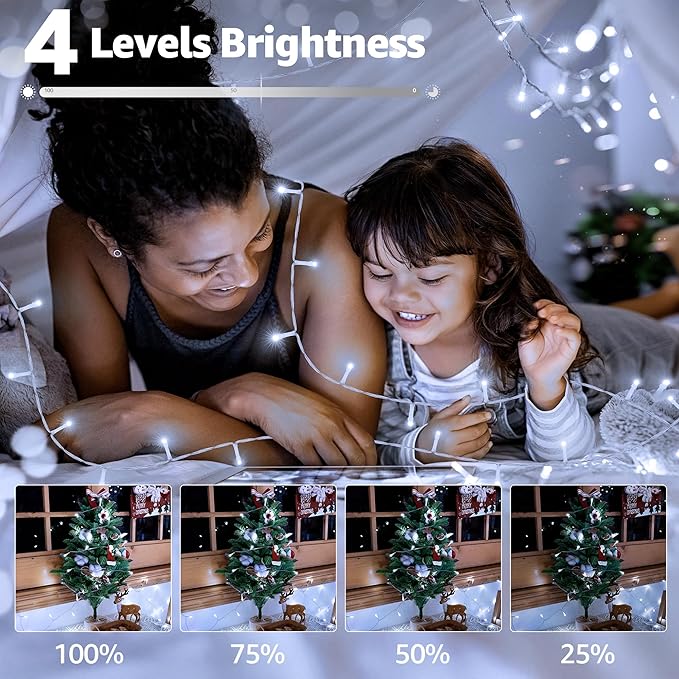 196FT 600 LED White Christmas Lights, Timer & Memory Function, 8 Modes Christmas String Lights Plug in Fairy Lights for Xmas Tree Holiday Garden Party Decor