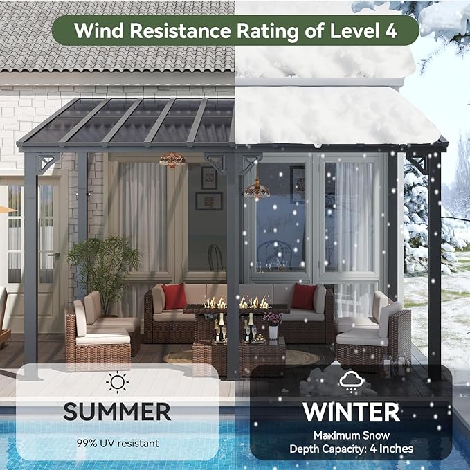 Aoxun 14’x12’ Gazebo, Wall Mounted Gazebos Pergola on Clearance, Outdoor Patio, Large Wall-Mounted Heavy Duty Awnings for Patio, Decks, Backyard