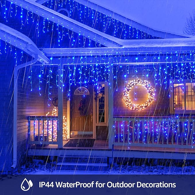 Led Christmas Lights Outdoor Christmas Decorations Hanging Lights 400LED 8 Modes 75 Drops, Waterproof Outdoor Indoor Fairy Christmas Light for Party, Holiday, Wedding, Eaves Decorations (Blue)
