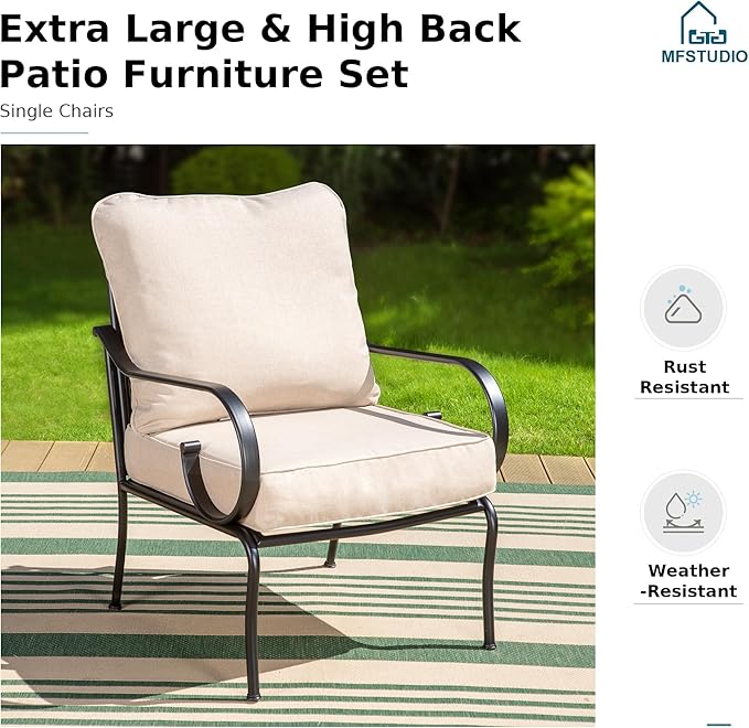 MFSTUDIO 7 Seats Large Metal Patio Conversation Sets, 6 Pieces Outdoor Furniture Sofa with 2 Motion Chairs, 2 Fixed Chairs, 1 Sofa(3-seat) and Table for Outside Balcony Backyard Poolside